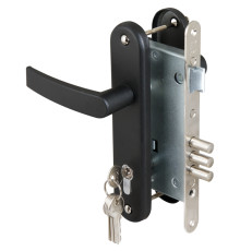 Замок Sam (Сам) врезной цилиндровый с защёлкой в комплекте с ручкой ЗВ4-3 (черный муар), 5 кл. /78401/ 