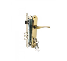 Замок Zenit (Зенит) врезной цилиндровый с защёлкой в комплекте с ручкой ЗВ4-85.3 (золото лак), 5 кл. 