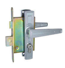 Замок Zenit (Зенит) врезной цилиндровый с защёлкой в комплекте с ручкой ЗВ4-3.01 (серебро), 4 кл. 