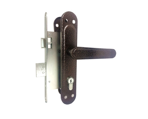 Замок Zenit (Зенит) врезной цилиндровый с защёлкой в комплекте с ручкой ЗВ4-72.03 (медь), 4 кл.