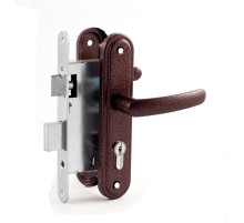 Замок Zenit (Зенит) врезной цилиндровый с защёлкой в комплекте с ручкой ЗВ4-3.08 (медь), 4 кл. 