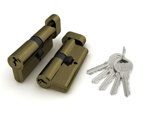 Цилиндровый Fuaro (Фуаро) механизм (100 ZM/60) 1000ZMKnob60(25+10+25) AB бронза 5Key с вертушкой
