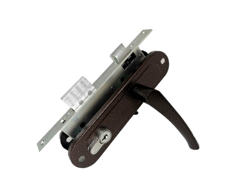 Замок Absolyute (Абсолют) врезной цилиндровый с защёлкой в комплекте с ручкой ЗВ4-70/07 (медь антик), 4 кл.