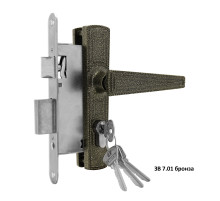 Замок Omega (Омега) врезной цилиндровый с защёлкой в комплекте с ручкой ЗВ7.01 (бронза), 4 кл. 