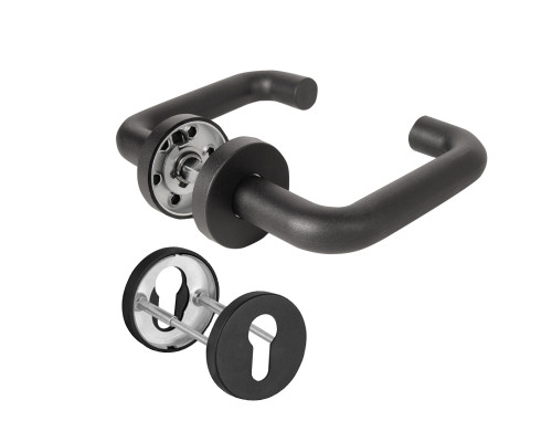 Комплект Fuaro (Фуаро) дверных ручек с накладками под цилиндр FR.DH57.0219 NE (DH-0219 NE) 9x140 мм, BL-24 черный