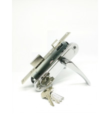 Замок Zenit (Зенит) врезной цилиндровый с защёлкой в комплекте с ручкой ЗВ7-70.4 (хром), 5 кл. 