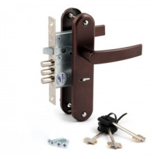Замок Sam (Сам) врезной сувальдный с защёлкой в комплекте с ручкой ЗВ9-6/13 РФ78-002/90 (медь), 3 кл. /77315/ 