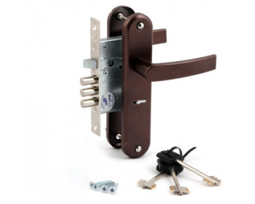 Замок Sam (Сам) врезной сувальдный с защёлкой в комплекте с ручкой ЗВ9-6/13 РФ78-002/90 (медь), 3 кл. /77315/