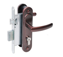 Замок Absolyute (Абсолют) врезной цилиндровый с защёлкой в комплекте с ручкой ЗВ4.2-08 (медь антик), 4 кл. 