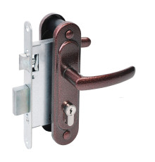 Замок Absolyute (Абсолют) врезной цилиндровый с защёлкой в комплекте с ручкой ЗВ4.2-08 (медь антик), 4 кл. 