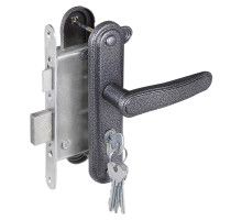 Замок Zenit (Зенит) врезной цилиндровый с защёлкой в комплекте с ручкой ЗВ4-3.03 (серебро), 4 кл. 