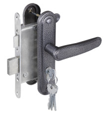 Замок Zenit (Зенит) врезной цилиндровый с защёлкой в комплекте с ручкой ЗВ4-3.03 (серебро), 4 кл. 