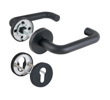 Комплект Fuaro (Фуаро) дверных ручек с накладками под цилиндр FR.DH57.0219 NE (DH-0219 NE) 8x140 мм, BL-24 черный 