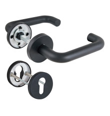 Комплект Fuaro (Фуаро) дверных ручек с накладками под цилиндр FR.DH57.0219 NE (DH-0219 NE) 8x140 мм, BL-24 черный 