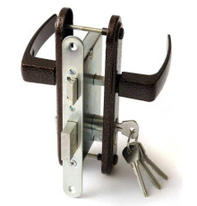 Замок Zenit (Зенит) врезной цилиндровый с защёлкой в комплекте с ручкой ЗВ4-3.05 (медь), 4 кл. 