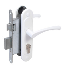Замок Absolyute (Абсолют) врезной цилиндровый с защёлкой в комплекте с ручкой ЗВ4-3/07 (белый глянец), 4 кл. 