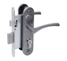 Замок Absolyute (Абсолют) врезной цилиндровый с защёлкой в комплекте с ручкой ЗВ4-3/07 (серебро антик), 4 кл. 