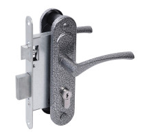 Замок Absolyute (Абсолют) врезной цилиндровый с защёлкой в комплекте с ручкой ЗВ4-3/07 (серебро антик), 4 кл. 