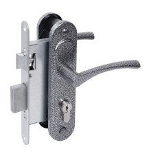 Замок Absolyute (Абсолют) врезной цилиндровый с защёлкой в комплекте с ручкой ЗВ4-3/07 (серебро антик), 4 кл. 