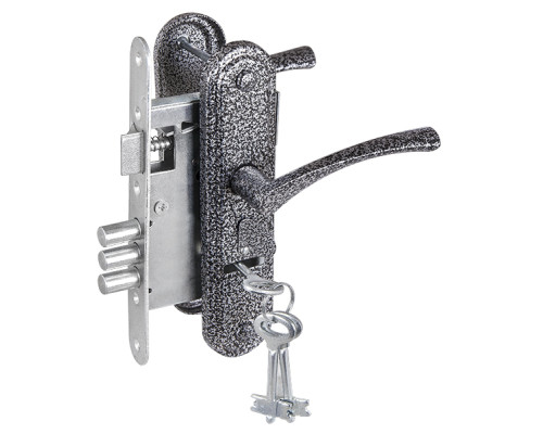 Замок Zenit (Зенит) врезной сувальдный с защёлкой в комплекте с ручкой ЗВ9-4-2 (серебро), 3кл.