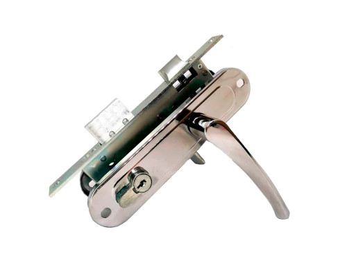 Замок Absolyute (Абсолют) врезной цилиндровый с защёлкой в комплекте с ручкой ЗВ4-70/07 (хром лак), 4 кл.