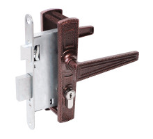 Замок Absolyute (Абсолют) врезной цилиндровый с защёлкой в комплекте с ручкой ЗВ4-3/01 (медь антик), 4 кл. 