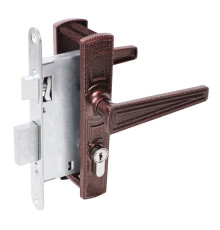 Замок Absolyute (Абсолют) врезной цилиндровый с защёлкой в комплекте с ручкой ЗВ4-3/01 (медь антик), 4 кл. 