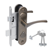 Замок Absolyute (Абсолют) врезной сувальдный с защёлкой в комплекте с ручкой ЗВ9.2-07 (бронза), 3 кл. 