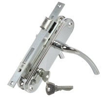 Замок Omega (Омега) врезной цилиндровый с защёлкой в комплекте с ручкой ЗВ4-70.27 (хром), 4 кл. 