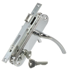 Замок Omega (Омега) врезной цилиндровый с защёлкой в комплекте с ручкой ЗВ4-70.27 (хром), 4 кл. 
