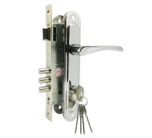 Замок Zenit (Зенит) врезной цилиндровый с защёлкой в комплекте с ручкой ЗВ4-85.3 (хром), 5 кл. 