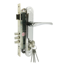 Замок Zenit (Зенит) врезной цилиндровый с защёлкой в комплекте с ручкой ЗВ4-85.3 (хром), 5 кл. 