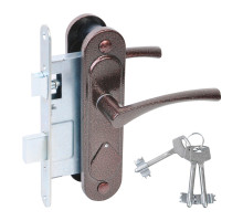 Замок Absolyute (Абсолют) врезной сувальдный с защёлкой в комплекте с ручкой ЗВ9.2-07 (медь антик), 3 кл. 