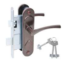 Замок Absolyute (Абсолют) врезной сувальдный с защёлкой в комплекте с ручкой ЗВ9.2-07 (медь антик), 3 кл. 