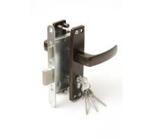 Замок Zenit (Зенит) врезной цилиндровый с защёлкой в комплекте с ручкой ЗВ4-3.04 (медь), 4 кл. 