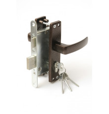 Замок Zenit (Зенит) врезной цилиндровый с защёлкой в комплекте с ручкой ЗВ4-3.04 (медь), 4 кл. 