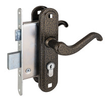 Замок Zenit (Зенит) врезной цилиндровый с защёлкой в комплекте с ручкой ЗВ4-3.02 (бронза), 4 кл. 