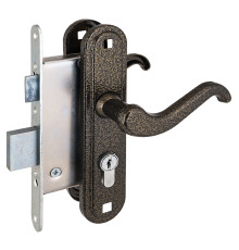 Замок Zenit (Зенит) врезной цилиндровый с защёлкой в комплекте с ручкой ЗВ4-3.02 (бронза), 4 кл. 