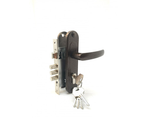 Замок Zenit (Зенит) врезной цилиндровый с защёлкой в комплекте с ручкой ЗВ7-60.1-02 (медь), 5 кл.