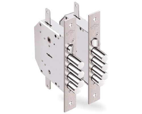 Замок Elbor (Эльбор) врезной сувальдный с задвижкой и защёлкой Гранит 1.06.42 (левый) с тягами, 5 кл. /24376/