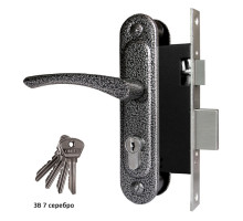 Замок Omega (Омега) врезной цилиндровый с защёлкой в комплекте с ручкой ЗВ7 (серебро), 4 кл. 