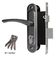 Замок Omega (Омега) врезной цилиндровый с защёлкой в комплекте с ручкой ЗВ7 (серебро), 4 кл. 