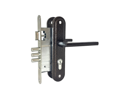 Замок Absolyute (Абсолют) врезной цилиндровый с защёлкой в комплекте с ручкой ЗВ4-3/09Р (медь), 4 кл.