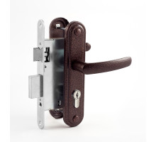 Замок Omega (Омега) врезной цилиндровый с защёлкой в комплекте с ручкой ЗВ7.02 (медь), 4 кл. 