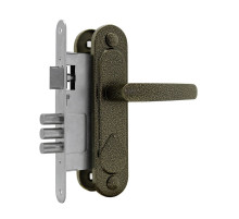 Замок Omega (Омега) врезной сувальдный с защёлкой в комплекте с ручкой ЗВ9.1-01 (бронза), 3 кл. 