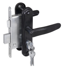 Замок Zenit (Зенит) врезной цилиндровый с защёлкой в комплекте с ручкой ЗВ4-3.03 (черный), 4 кл. 