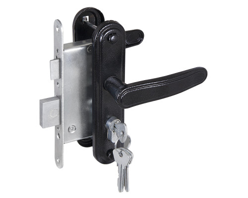 Замок Zenit (Зенит) врезной цилиндровый с защёлкой в комплекте с ручкой ЗВ4-3.03 (черный), 4 кл.