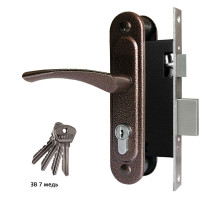 Замок Omega (Омега) врезной цилиндровый с защёлкой в комплекте с ручкой ЗВ7 (медь), 4 кл. 