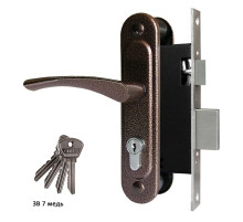 Замок Omega (Омега) врезной цилиндровый с защёлкой в комплекте с ручкой ЗВ7 (медь), 4 кл. 