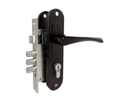 Замок Absolyute (Абсолют) врезной цилиндровый с защёлкой в комплекте с ручкой ЗВ4-60/07 (медь антик), 4 кл.